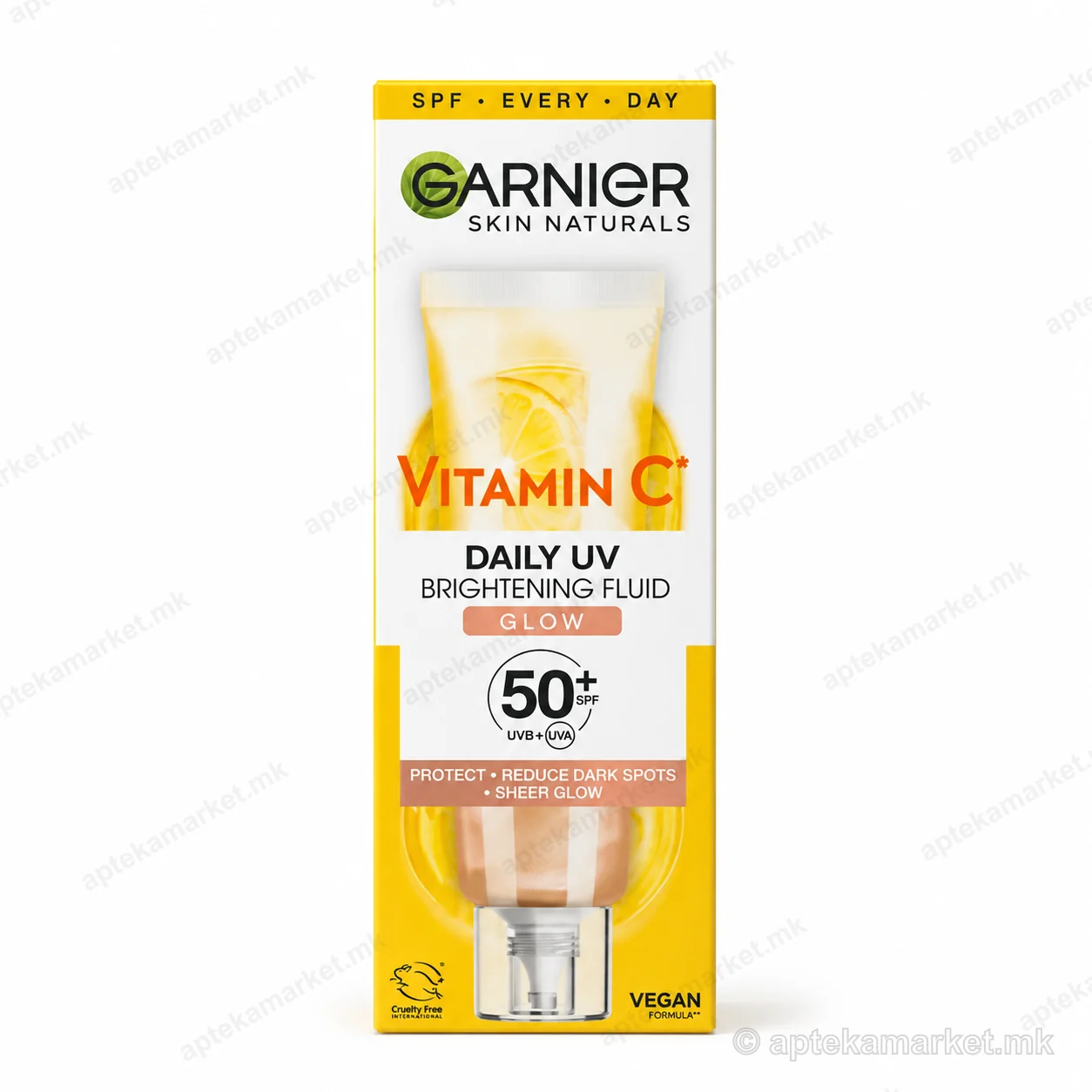 Garnier Vitamin C Daily UV Brightening Fluid SPF50+ Glow, packaging, AptekaMarket