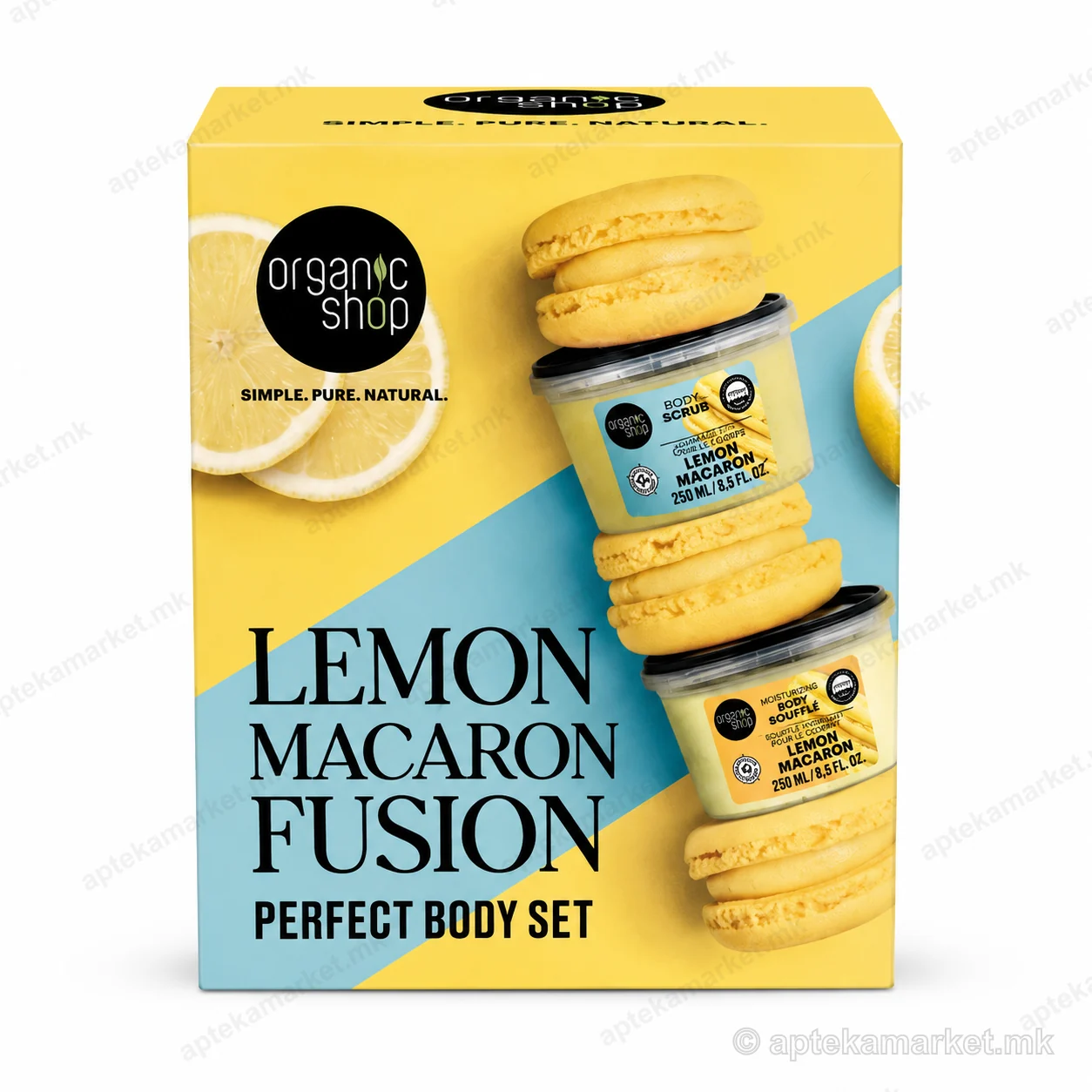 Organic Shop Lemon Macaron Fusion Perfect Body Set, packaging, AptekaMarket